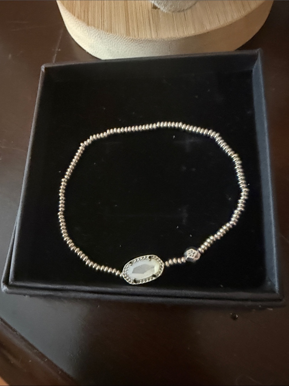Kendra Scott Silver Beaded Necklace with White Oval Pendant